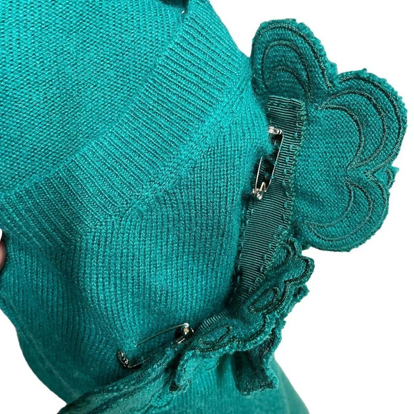 Escada Sport Floral Appliqué Wool Sweater Teal Green Size‎ Small - Picture 8 of 10